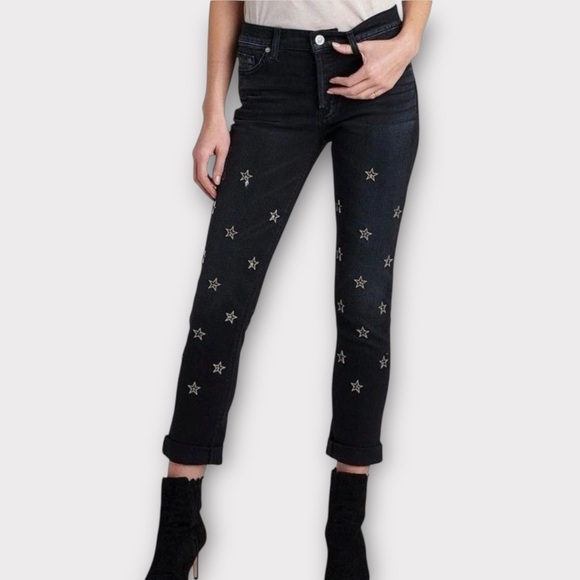 NEW Hudson Riley Crop Jeans Women's 30 Black Relaxed Straight Star Ankle Concert - Picture 1 of 12